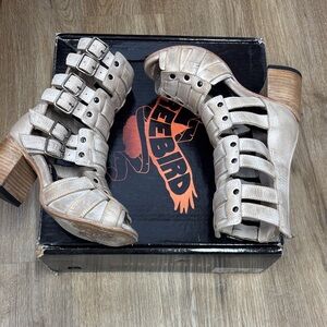 Freebird Women's Tan Multi-Buckle Heels